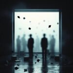 Siluetas anónimas frente a una luz institucional que evoca controles y trámites, una escena que refleja qué es la ultraderecha cuando baja al llano