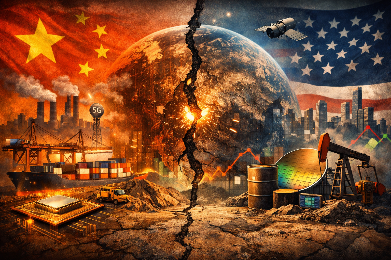 Composición visual sobre la reconfiguración global: China, Estados Unidos y la fractura silenciosa del comercio internacional